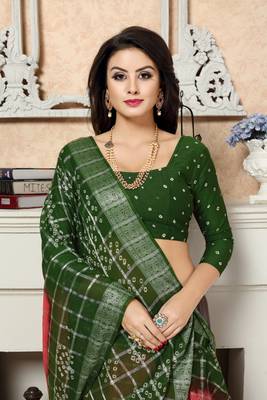 Mehendi Printed Cotton Saree With Blouse 5