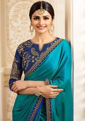 Blue embroidered silk saree with blouse 4