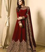 Maroon Embroidered Faux Georgette Semi Stitched Anarkali