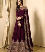Purple Embroidered Faux Georgette Anarkali Suit