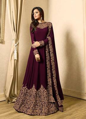 Purple Embroidered Faux Georgette Anarkali Suit 3