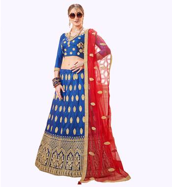 Blue Embroidered Silk Semi Stitched Lehenga 1