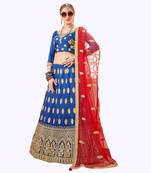 Blue Embroidered Silk Semi Stitched Lehenga