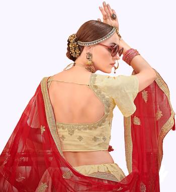 Beige Embroidered Art Silk Semi Stitched Lehenga 3