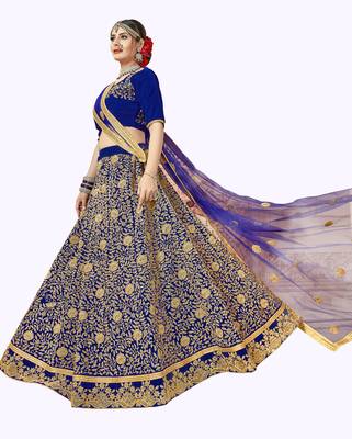 Blue Embroidered Velvet Semi Stitched Lehenga 1