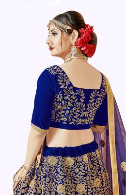 Blue Embroidered Velvet Semi Stitched Lehenga 2