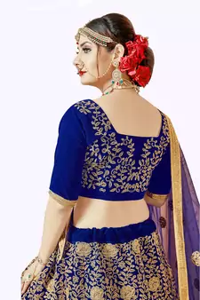 Blue Embroidered Velvet Semi Stitched Lehenga