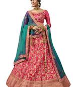 Pink Embroidered Satin Semi Stitched Lehenga