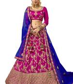 Purple Embroidered Satin Semi Stitched Lehenga