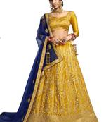 Yellow Embroidered Satin Semi Stitched Lehenga