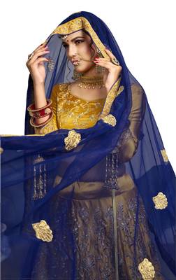 Yellow Embroidered Satin Semi Stitched Lehenga 2