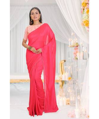 pink embroidered art silk saree with blouse 1