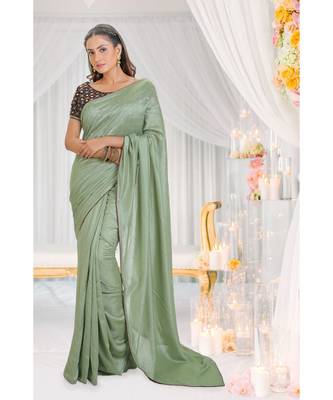 green embroidered art silk saree with blouse 1