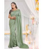 green embroidered art silk saree with blouse