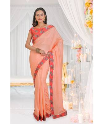 peach embroidered art silk saree with blouse 1