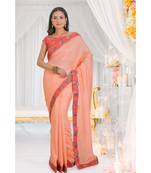 peach embroidered art silk saree with blouse