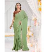 green embroidered jacquard saree with blouse