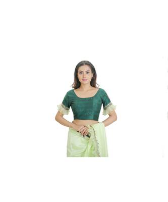 green embroidered crepe saree with blouse 2