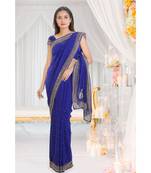 blue embroidered georgette saree with blouse