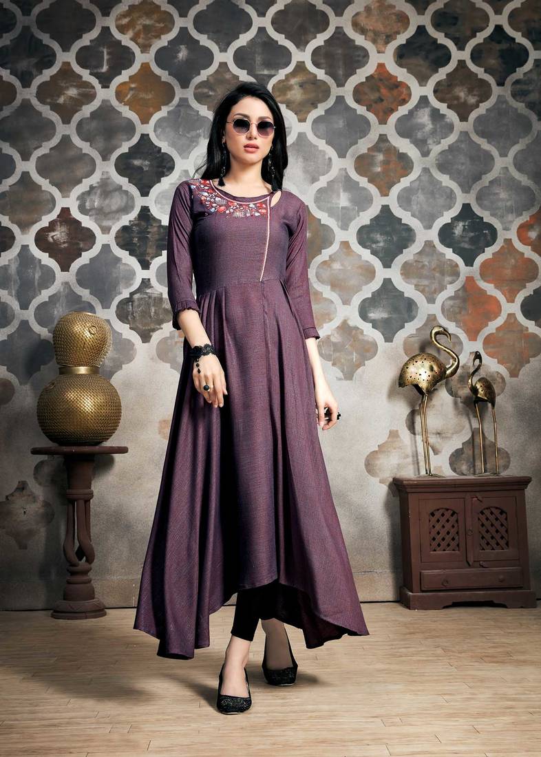 khadi formal dresses Women's Wine Slub Classy Designer Kurtis - PRFASHION button up