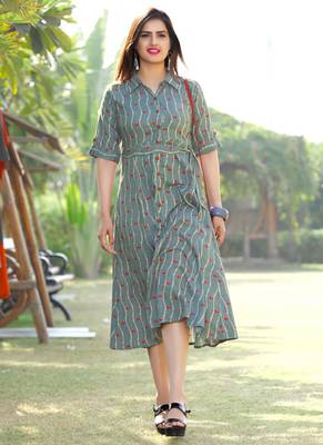 Women's Grey Rayon Classy Designer Kurtis 1