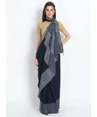 blue printed cotton saree with blouse 1