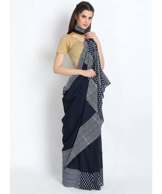 blue printed cotton saree with blouse 2