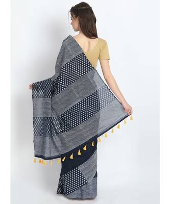 blue printed cotton saree with blouse 3