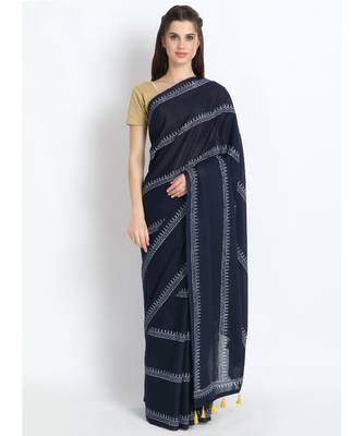 blue printed cotton saree with blouse 1