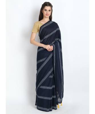 blue printed cotton saree with blouse 2