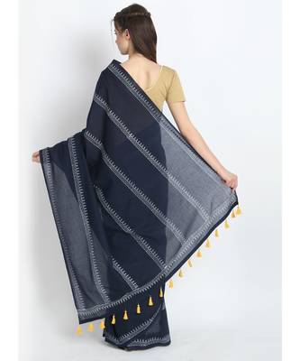 blue printed cotton saree with blouse 3