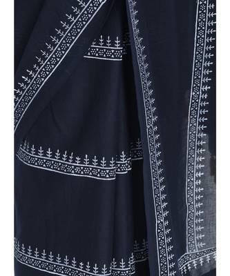 blue printed cotton saree with blouse 4