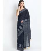 blue printed cotton saree with blouse