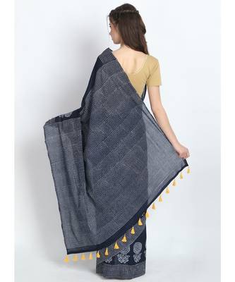 blue printed cotton saree with blouse 3