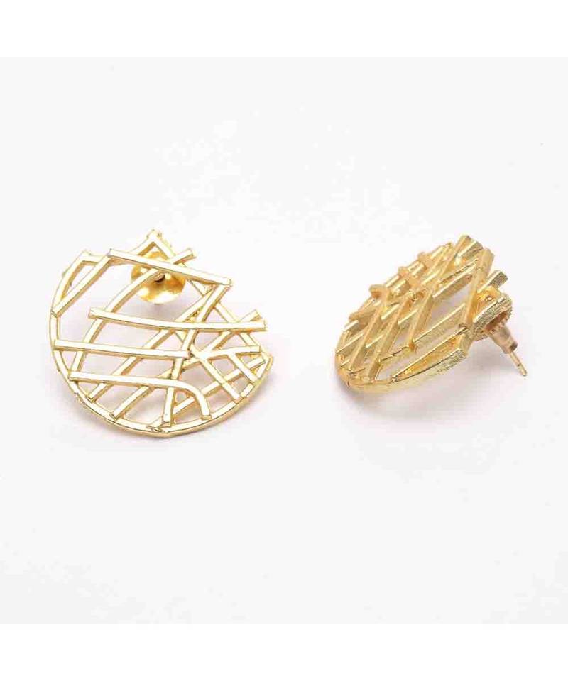 Meila Criss-Cross Golden Half-Circle Stud Earrings