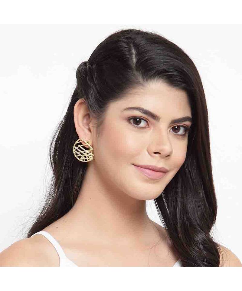 Meila Criss-Cross Golden Half-Circle Stud Earrings