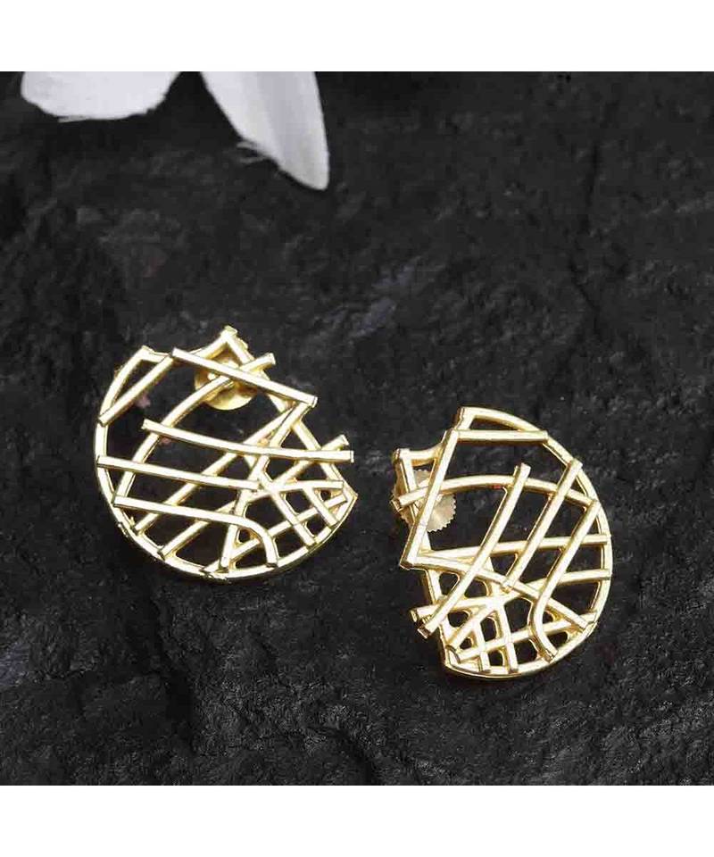 Meila Criss-Cross Golden Half-Circle Stud Earrings