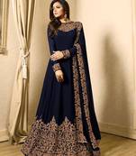 Blue Embroidered Faux Georgette Anarkali