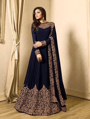 Blue Embroidered Faux Georgette Anarkali 5