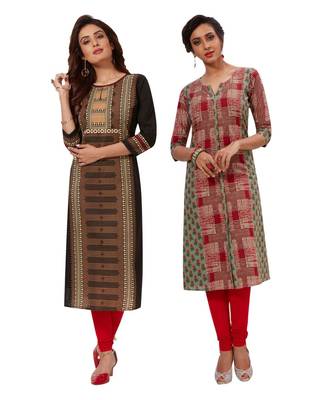Multicolor Printed Cotton Unstitched Combo Kurtis ( Set Of 2 ) 1