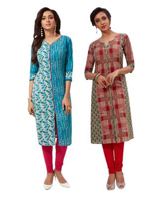 Multicolor Printed Cotton Unstitched Combo Kurtis ( Set Of 2 ) 1