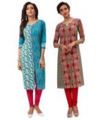 Multicolor Printed Cotton Unstitched Combo Kurtis ( Set Of 2 )