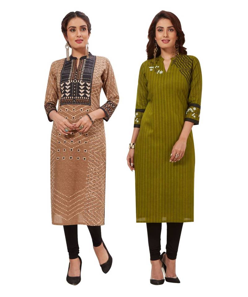 Multicolor Printed Cotton Unstitched Combo Kurtis ( Set Of 2 ) Om