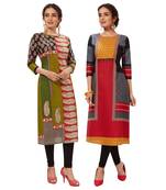 Multicolor Printed Cotton Unstitched Combo Kurtis ( Set Of 2 )