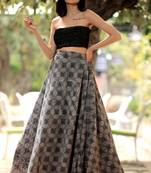 Charcol Damask Digital Printed Flaired Long Skirt