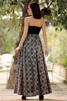 Charcol Damask Digital Printed Flaired Long Skirt 3