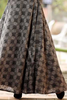 Charcol Damask Digital Printed Flaired Long Skirt 4