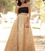 Beige Golden Mughal Motif Embroidered Flaired Long Skirt