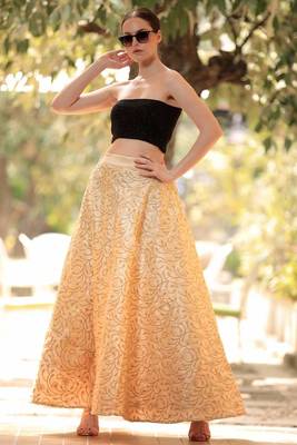 Blossom Golden Embroidered Flaired Long Skirt 1