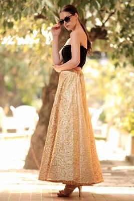 Blossom Golden Embroidered Flaired Long Skirt 2